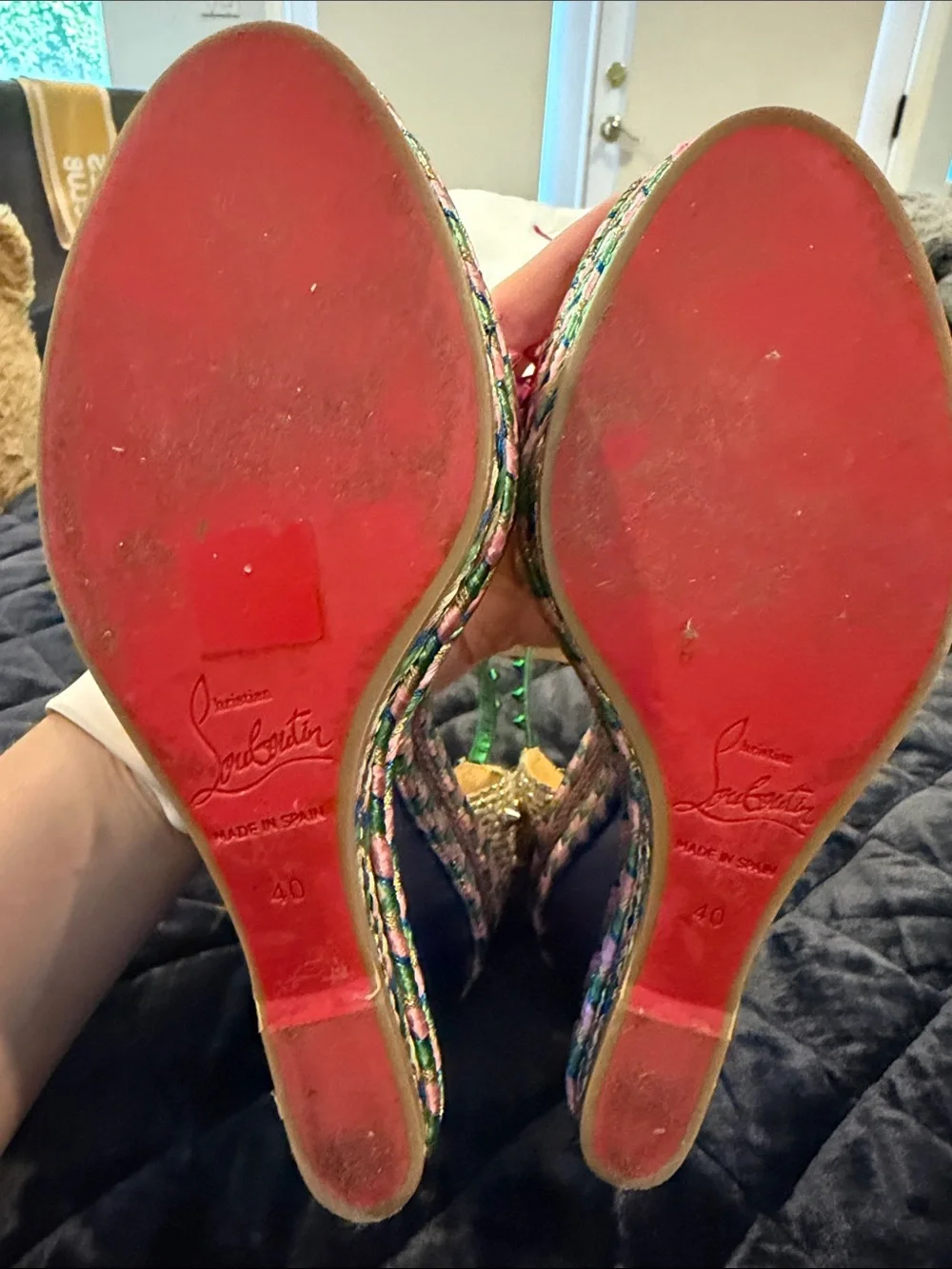 Christian Louboutin Multicolor Espadrille Wedge Sandals - Pink & Blue size 40